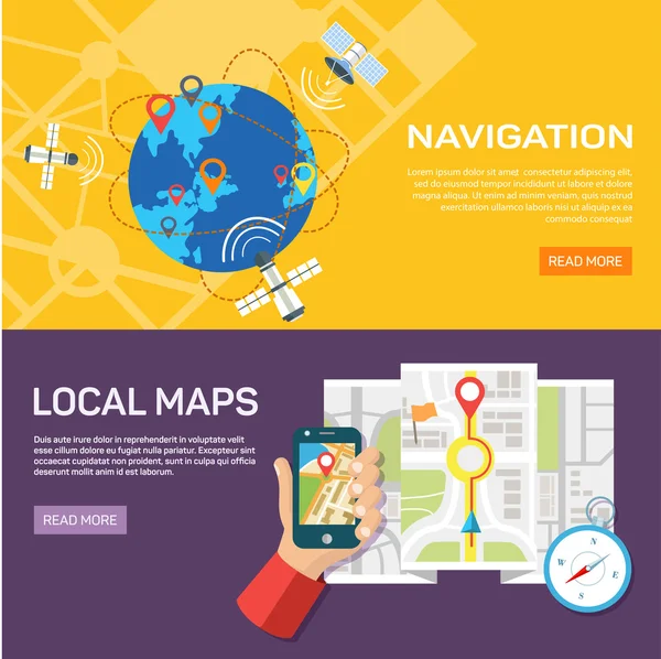 Navigation und Reisen. Kartenzeiger Standortbestimmung. — Stockvektor