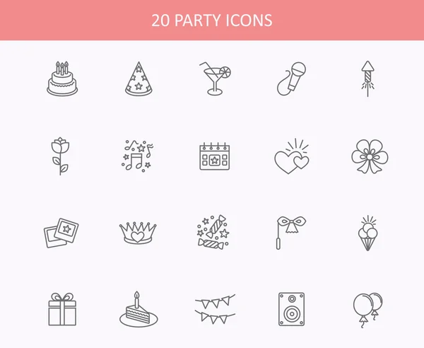 Kontur web ikoner set - fest, födelsedag, semester — Stock vektor