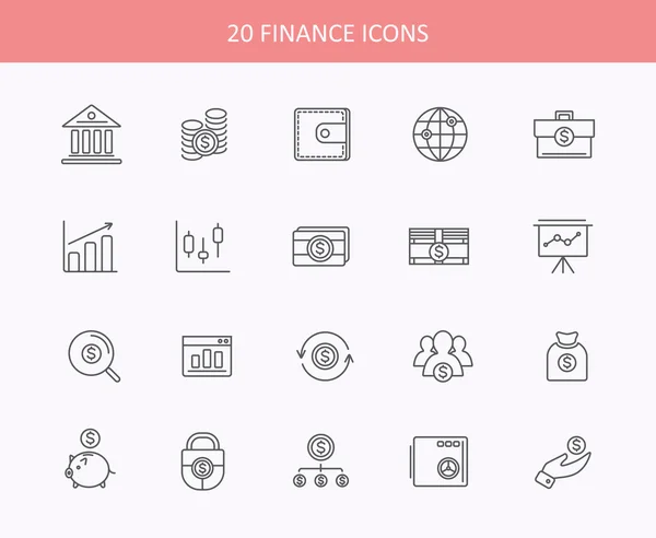 Conjunto de iconos delgados, líneas, artículos de servicios financieros Vector de stock