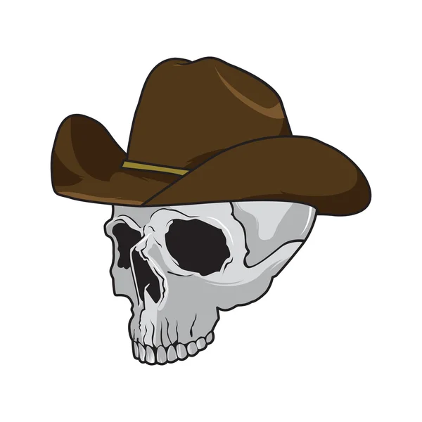 Cowboy teschio indossa elegante cappello marrone fedora in un Halloween — Vettoriale Stock