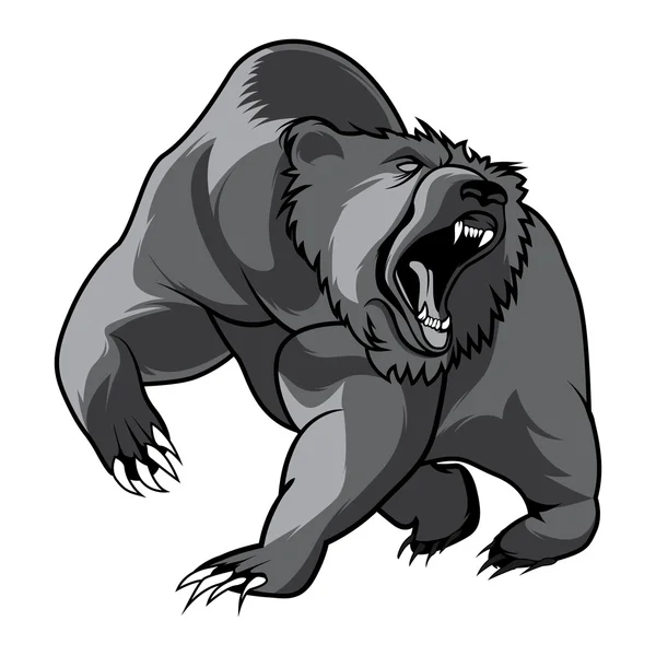 Walking bear animal head black and white vector emblem — Stock Vector