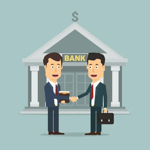 Vector flat illustration of two businessmen making the deal. — Stock Vector