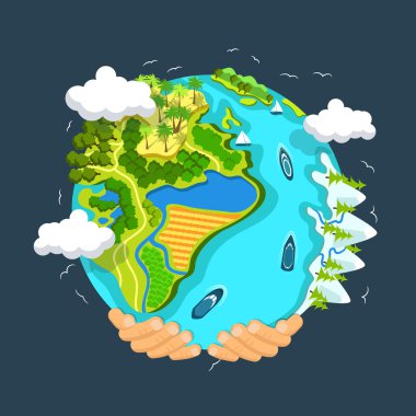 Earth day concept. Human hands holding floating globe in space