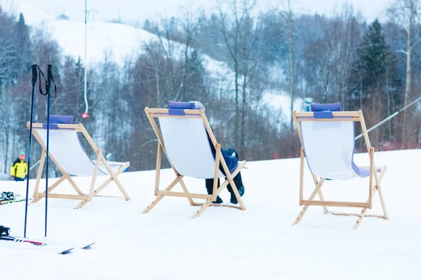 Chaise Longue Pista Esquí Nevado Rusia — Foto de Stock