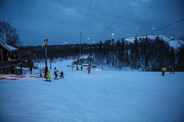 Pista Rusa Esquí Nevado Con Luces Noche — Foto de Stock