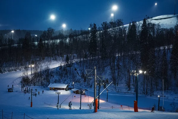 Pista Rusa Esquí Nevado Con Luces Noche — Foto de Stock