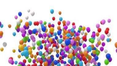 Renkli Balonlar Beyaz Arkaplanda Uçar. Alfa Matte Kanalı ile güzel bir 3D animasyon. Ultra HD 4K 3840x2160