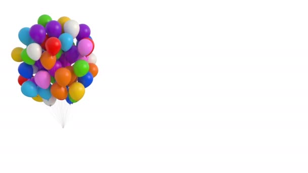Banda balónků létá na bílém pozadí. Krásná 3D animace s alfa matným kanálem. Ultra HD 4K 3840x2160 — Stock video