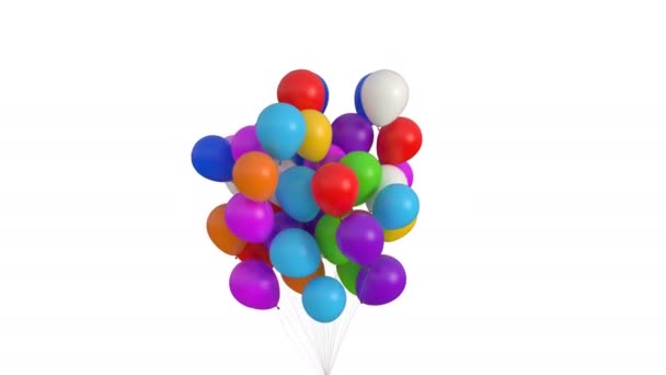 Bando de balões voa para a tela, Lingers e voa para cima. Animação 3D com um canal Alpha Matte. Ultra HD 4K 3840x2160 — Vídeo de Stock