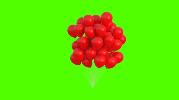 Banda červených balónků houpající se ve větru na zeleném pozadí. 3D animace. Ultra HD 4K 3840x2160 — Stock video