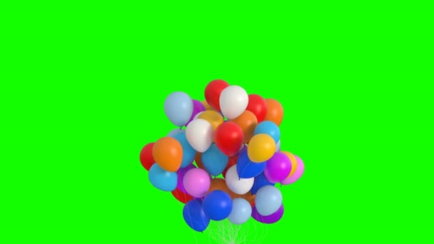 Bundle of Balloons Flies Up on the Green Screen. Animación 3d. Ultra HD 4K 3840x2160 — Vídeo de stock