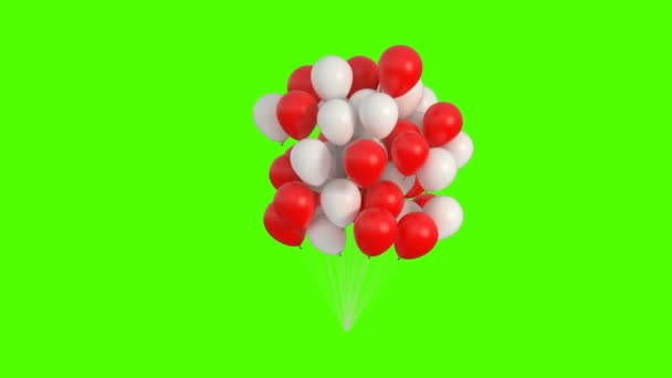 Les ballons rouges et blancs se balancent dans le vent sur fond vert. Animation 3D. Ultra HD 4K 3840x2160 — Video