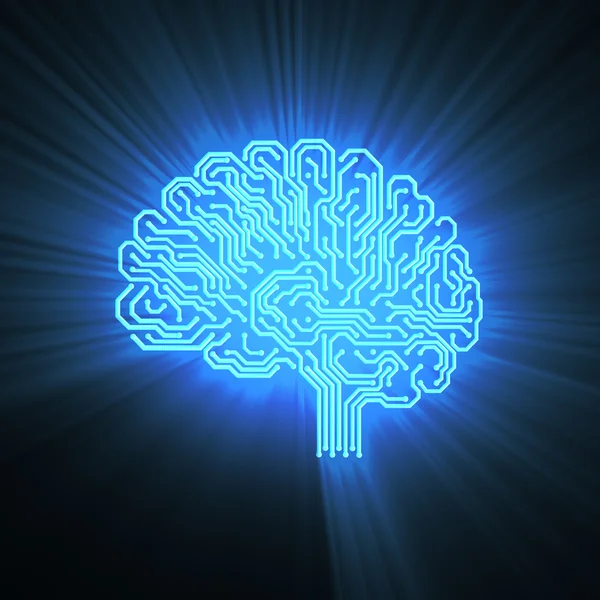 Electronic brain on black with a shine — Stock Photo, Image