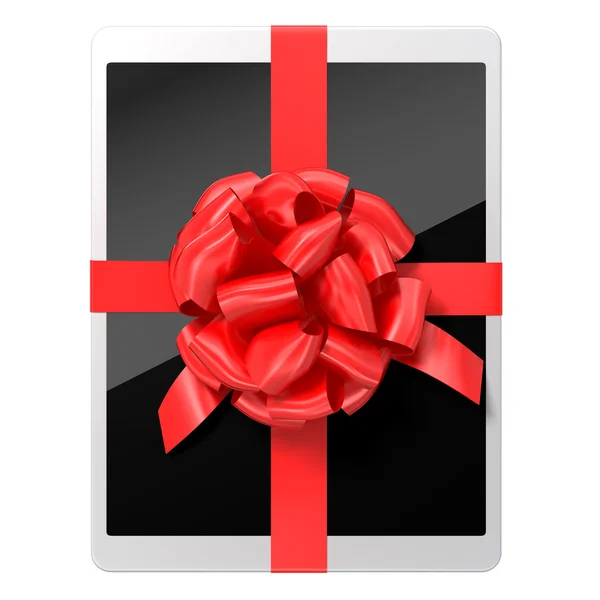 Tablet pc med rött band Royaltyfria Stockfoton