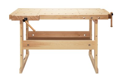 Wooden workbench with vises clipart