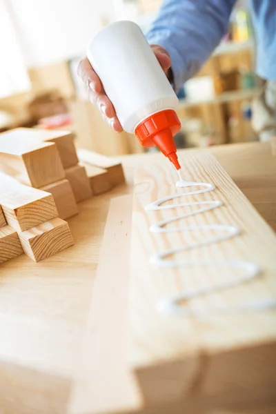 Gluing wooden board — Stock Photo, Image