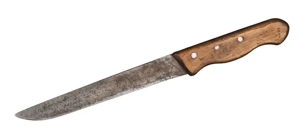 Rezavé staré nůž s černou koženou rukojetí. — Stock fotografie