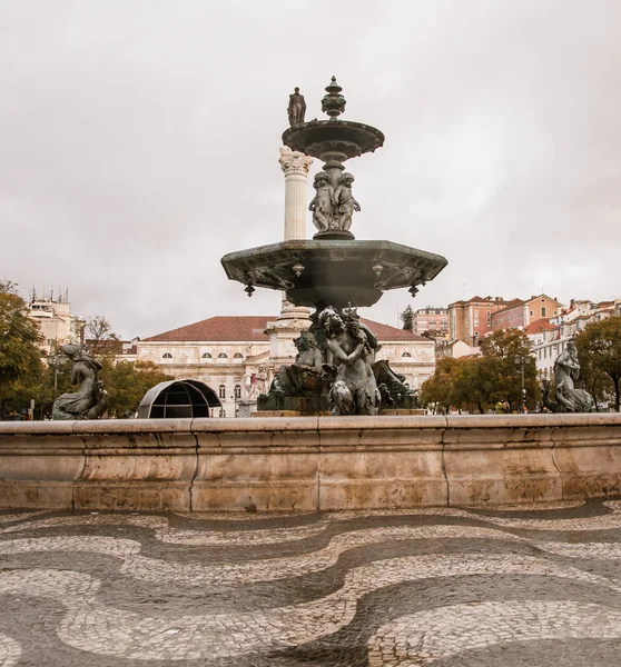 Brunnen Rossio Platz — Stockfoto