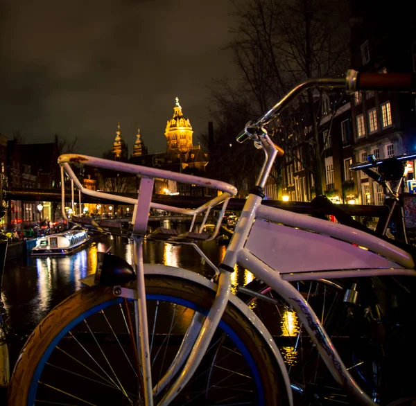 Bicicleta Noche Amsterdam —  Fotos de Stock