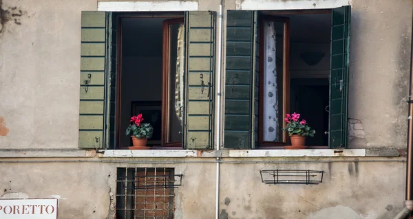 Окно с цветами venice — стоковое фото