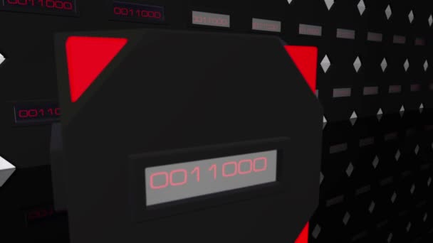 Abstrakt avancerad teknik 3d låda med digital display nära en vägg med liknande lådor — Stockvideo