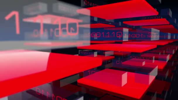 Animated 3D transpartent modules displaying changing red digital binary code — Stock Video