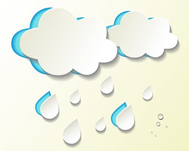Kağıt kesme hava simgeleri, bulutlar ve yağmur