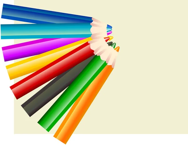 Group of eight different color pencils composition with room for your text — Stock Vector