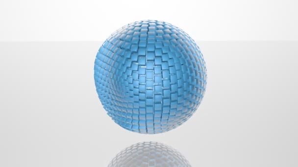 3D technology background. Revolving sphere formed by glossy cubes. Seamless loop — Stock Video