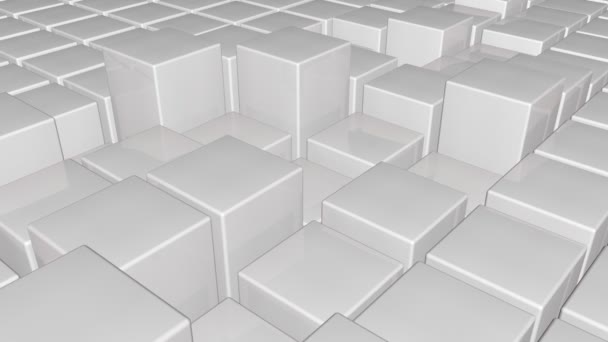 White 3d glossy plastic cubes smoothly going up and down - abstract technology — Stock Video