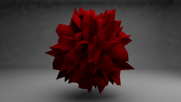 Sötét piros geometria gömb forog mint elmosódott szürke háttér. Varrat nélküli hurok — Stock videók