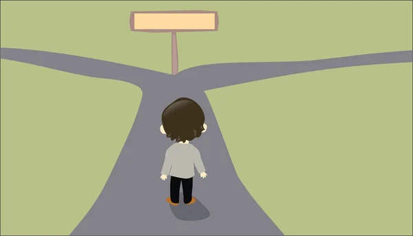 Personne faisant face à une route bidirectionnelle — Image vectorielle