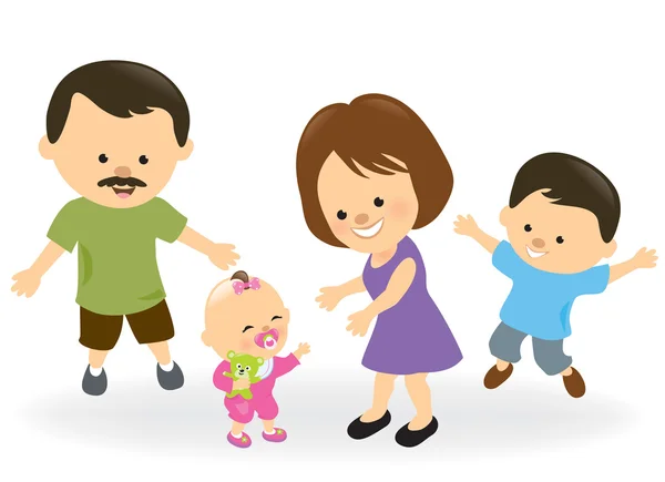 Primeros pasos niña y familia animando — Vector de stock