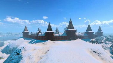 Kışın bir tepenin üstündeki Eski Şehir