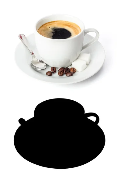 Чашка кофе с сахаром и ложкой — стоковое фото