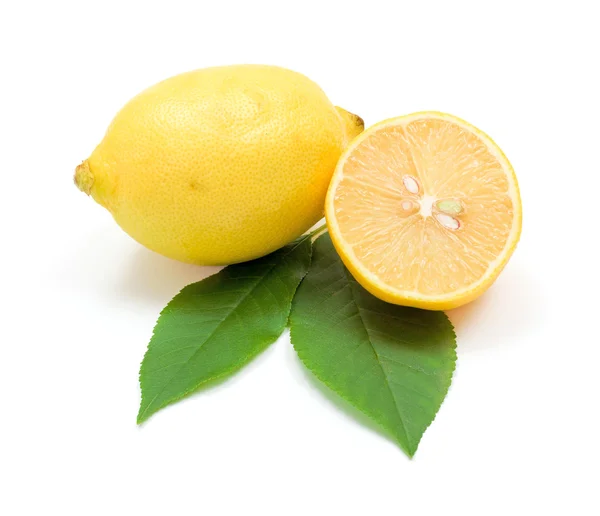 Fresh lemons with leaves — Stock Photo, Image