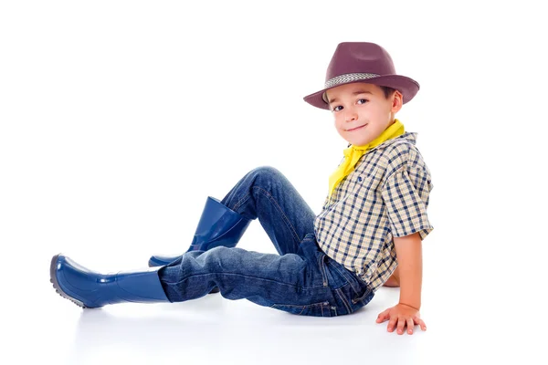 Casual little cowboy in hat — Stock Photo, Image