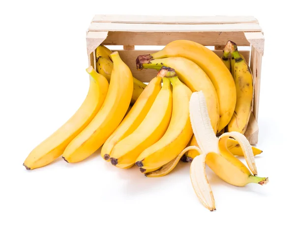 Bananas in wooden crate — Stock Photo, Image