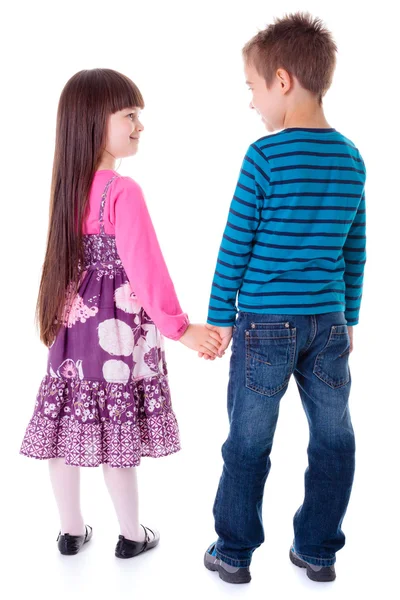 Menina e menino de mãos dadas — Fotografia de Stock