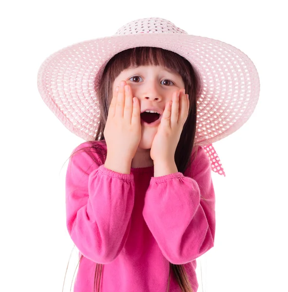 Chica maravilla con sombrero de sol rosa — Foto de Stock