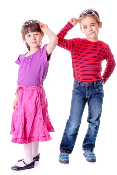 Menina bonita e menino no estúdio — Fotografia de Stock