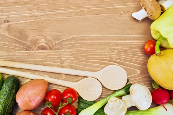 Various vegetables arranged around copy space — Stok fotoğraf