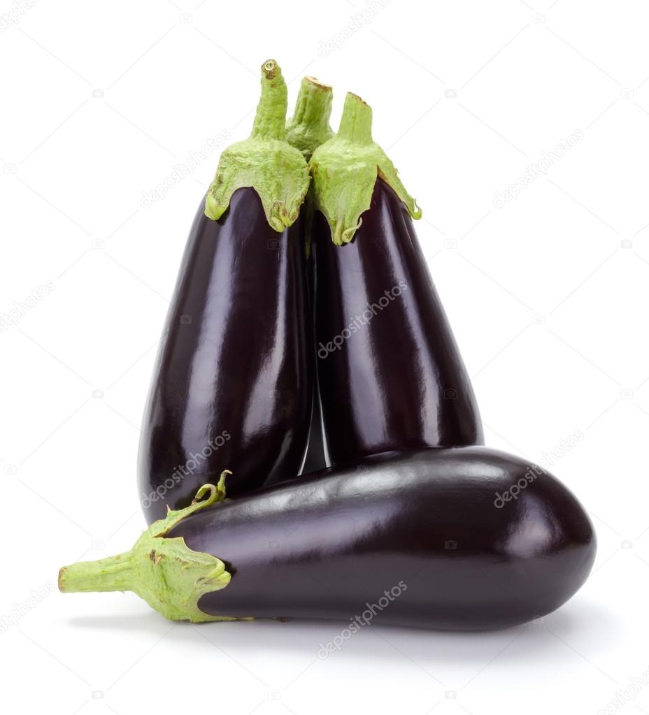 Several fresh ripe eggplants (Solanum melongena)