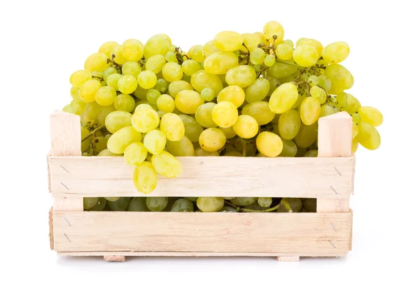 White table grapes (Vitis) in wooden crate — Stock Photo, Image