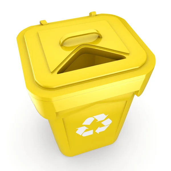 Cubo de reciclaje amarillo de renderizado 3D — Foto de Stock