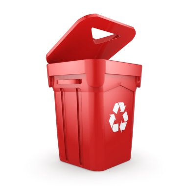 3D Render kırmızı geri dönüşüm kutusu 