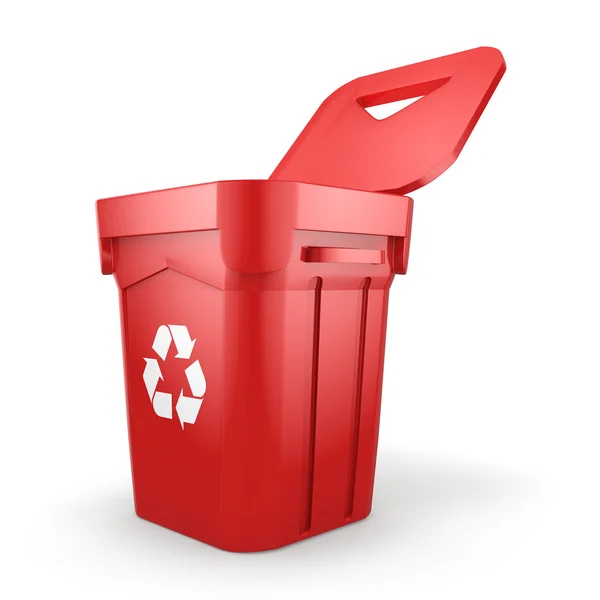 Corbeille de recyclage rouge de rendu 3D — Photo