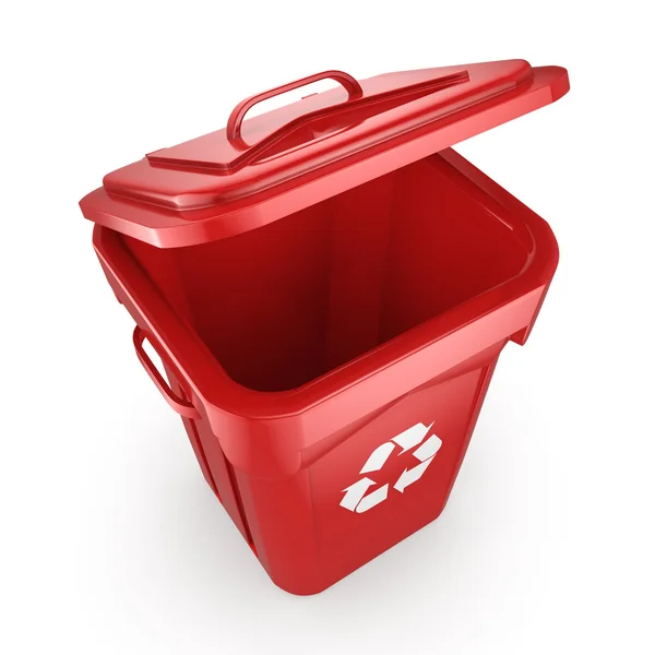 Representación 3D Papelera de reciclaje roja — Foto de Stock