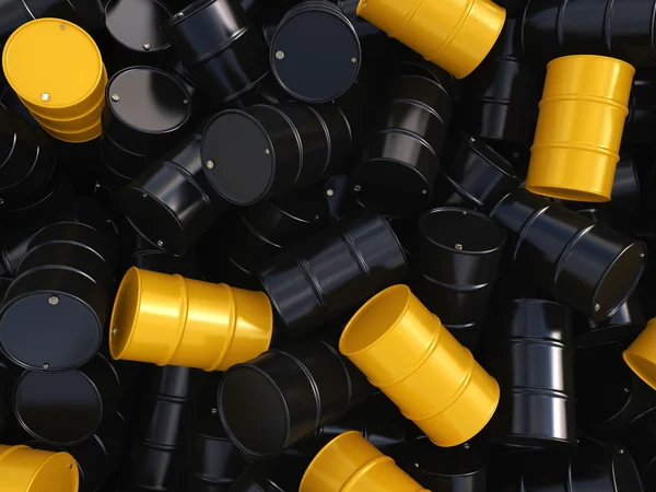 3D rendering black and yellow barrels — Stock Photo, Image