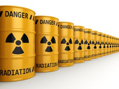 3D render sarı radyoaktif varil